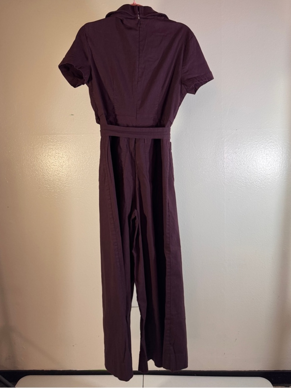 Maeve Anthropologie Plum Linen Blend Wrap Jumpsuit Size 8 Short Sleeve Tie Waist - Picture 5 of 8
